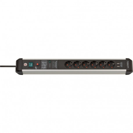 Premium-Protect-Line Steckdosenleiste 6-fach (schwarz/aluminium, 3 Meter, 60.000A Überspannungsschut