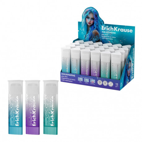 Glue stick ErichKrause Prism Aquamarine, 13g, assorted, high transparency (display 24 pcs)