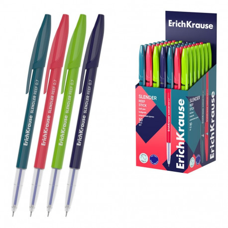 Ballpoint pen ErichKrause Slender® Stick Milky 0.7, Super Glide Technology, ink color: blue (box 50 