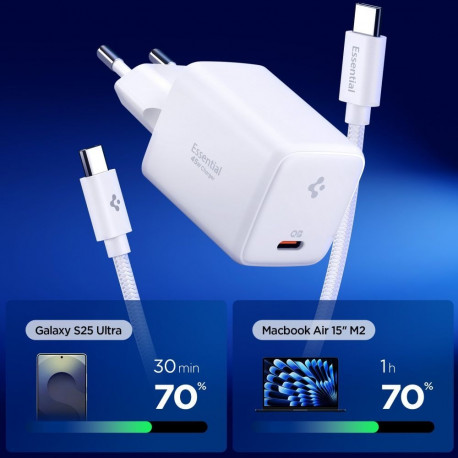 SPIGEN EE451EU-GAN ESSENTIAL 1-PORT NETWORK CHARGER 45W + USB-C CABLE WHITE