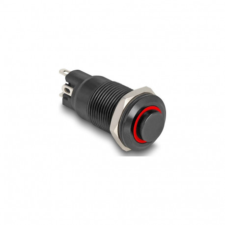 "Druckschalter zum Einbau schwarz 12 mm 12 V 4 x Lötanschluss rastend LED rot Ring"