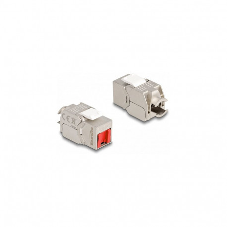 "Delock Keystone Modul RJ45 Buchse zu LSA Cat.6A werkzeugfrei mit roter Staubschutzkappe"