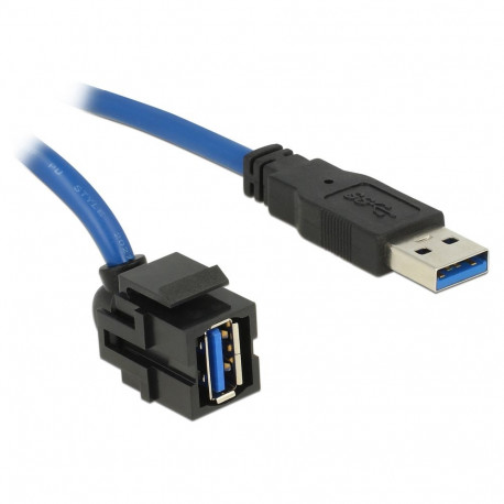 Delock Keystone-moodul USB 5 Gbps A-tüüpi pesa 250° - A-tüüpi pistik 1,5 m kaabliga, must