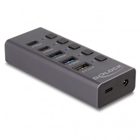 USB 5Gbps jaotur, 2 x USB Type-A ja 2 x USB Type-C pesa ning 1 x kiirlaadimisport + lüliti