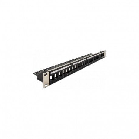 "19"" Keystone Patchpanel 24 Port mit Entlastungsschiene schwarz"