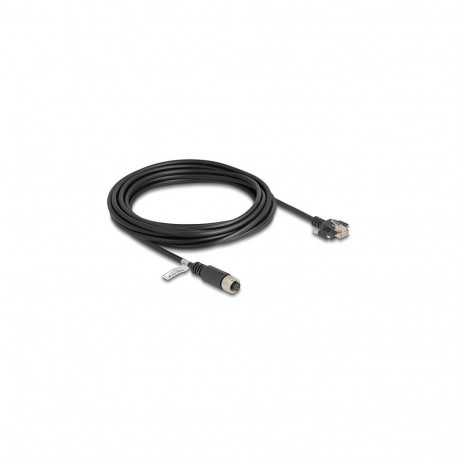 Delock M12 A-koodiga 8 pin pesa - RJ45 pistik kruvidega kaabel Cat.5e FTP 5 m must