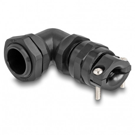 "Delock Kabelverschraubung mit Zugentlastung und Biegeschutz 90° gewinkelt PG11 schwarz"