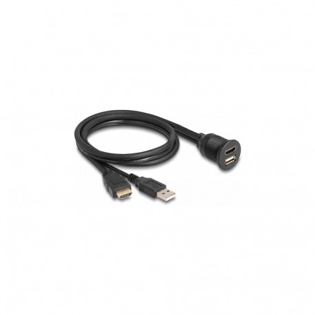 Delock HDMI-A ja USB 2.0 Typ-A isane-emane veekindel paneelile paigaldatav kaabel 1 m