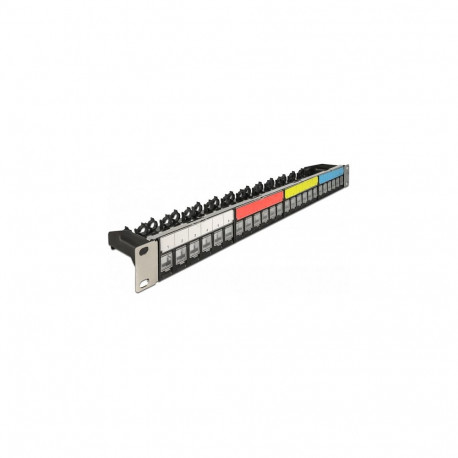 "Delock 19? Keystone Patchpanel 24 Port mit Kabelbefestigungsschiene, Beschriftungsfeld und Staubsch