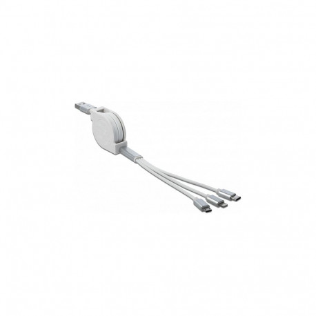 "Delock USB Typ-A 3 in 1 Aufrollladekabel für Lightning™ / Micro USB / USB Type-C™ weiß"