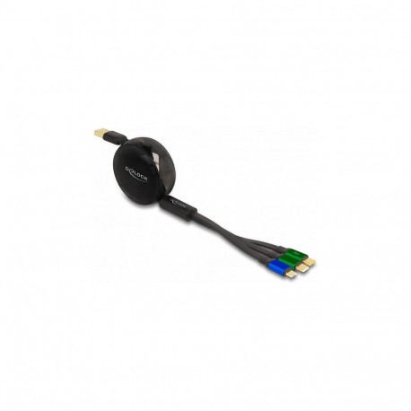 Delock 3 in 1 rullitav USB laadimiskaabel Typ-A - Micro USB / 2 x USB Type-C™ kiirlaadimisfunktsioon