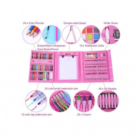 Kiddyz Stationery Set 208 pcs Kids Art Kit Drawing & Painting Supplies Pink