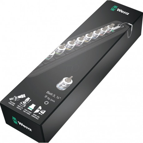 Belt A3 Sechsrund HF Zyklop Bitnuss-Satz, 9-teilig (schwarz/silber, 1/4"-Antrieb)