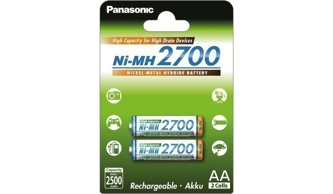 Panasonic аккумуляторные батарейки NiMh 2700mAh AA/2B