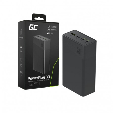 High-Capacity 30,000mAh Power Bank – 22.5W Fast Charging, 4 Output Ports, Sleek Black