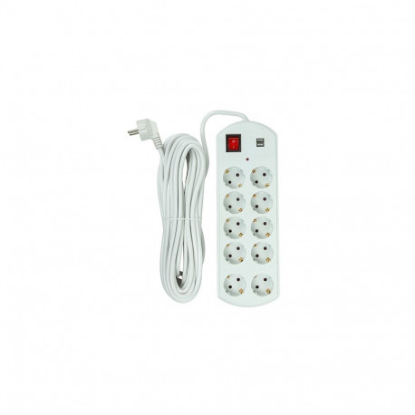 Extension cord 10m, 10 sockets, 2x USB, with switch
