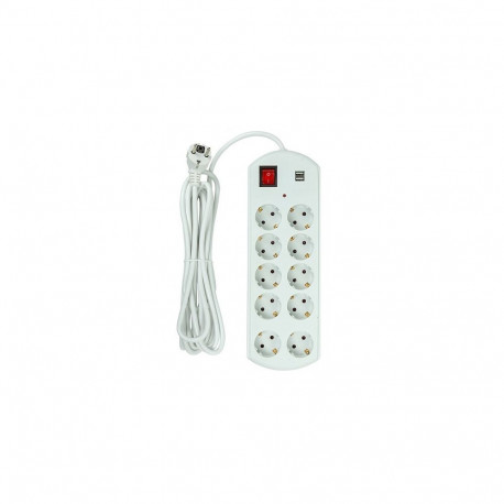 Extension cord 5m, 10 sockets, 2x USB, with switch