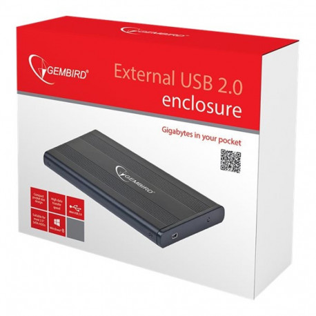 GEMBIRD EE2-U2S-5 HDD/SSD enclosure for 2.5 SATA - USB 2.0 Aluminium Black