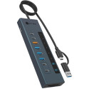 ICY BOX IB-HUB1742CR-C2PD, docking station light blue, USB-A, USB-C, SD, microSD