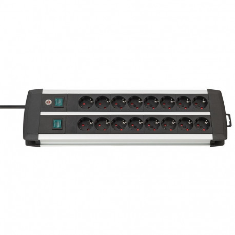Premium-Alu-Line Steckdosenleiste 16-fach Duo (schwarz/silber, 3 Meter, mit 2 Sicherheitsschaltern)