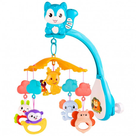 Voodikarussell oravaga, projektor, riputatavad mänguasjad, pult ja muusika