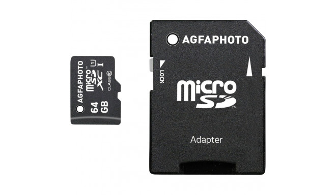 AgfaPhoto MicroSDXC UHS-I 64GB suure kiirusega klass 10 U1 + adapter