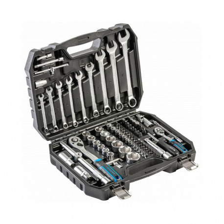 Hogert HT1R225 tööriistakomplekt 85 tk, CrV teras, 1/2" ja 1/4" pesad, otsikud, 72 hambaga pöördkang