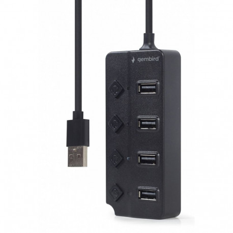HUB USB 2.0 black 4 ports with switches