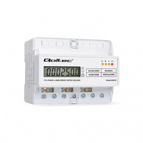 Three phase energy meter for DIN rail 400V 100A