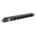 Ülepingekaitsmega rack PDU 19" 1U 10A 7X SCHUKO 2m must C14