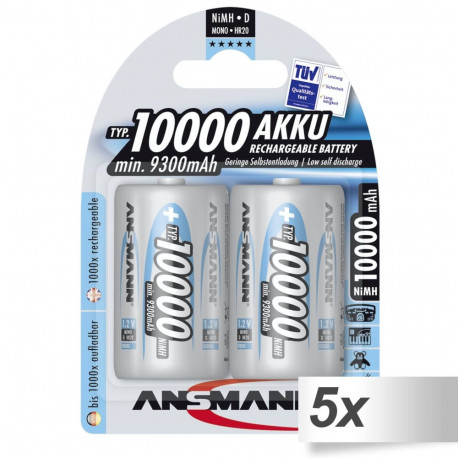 5x2 Ansmann NiMH akud 10000 Mono D 9300 mAh 5030642