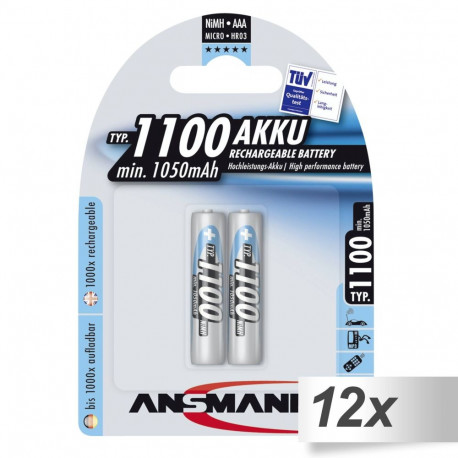 12x2 Ansmann NiMH patarei 1100 Micro AAA 1050 mAh