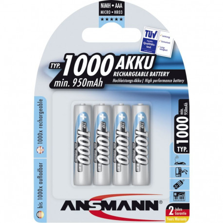 1x4 Ansmann NiMH rech. battery 1000 Micro AAA 950 mAh