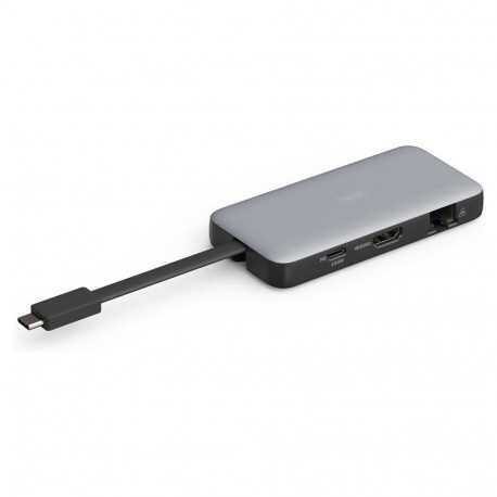 Dokkimisjaam USB-C->HDMI,USB3.2,RJ45,SD,MicroSD,PD hõbedane