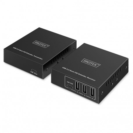 Digitus USB-pikendi 3xUSB-A 1xUSB-C CAT-kaabliga must