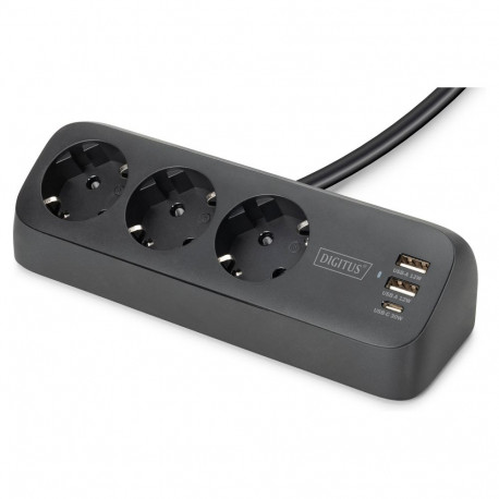 Digitus 3x pikendusjuhe + 2USB 1,5m 12W 30W must