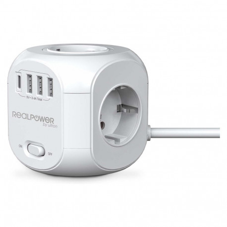 "RealPower Steckdosenwürfel PowerBox 431 + 3xUSB-A / 1xUSB-C"