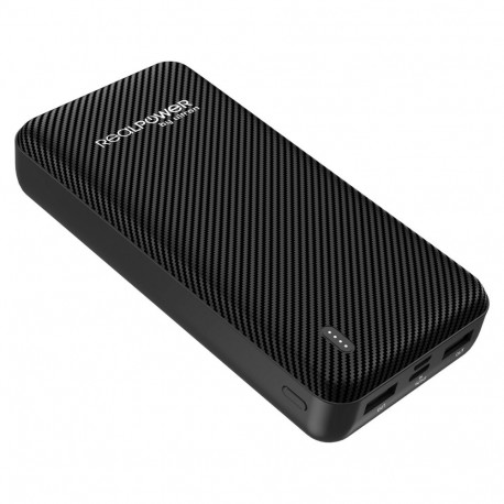 "RealPower PB-20000 SE Powerbank, 20000mAh externer Akku Ladegerät mit 2 USB Ports, USB C EIN- Ausga