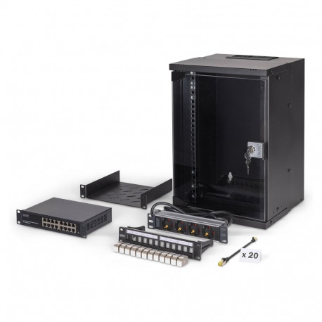 "DIGITUS 10"" Netzwerk-Set 9HE Wandgehuse und Zubehr schwarz"