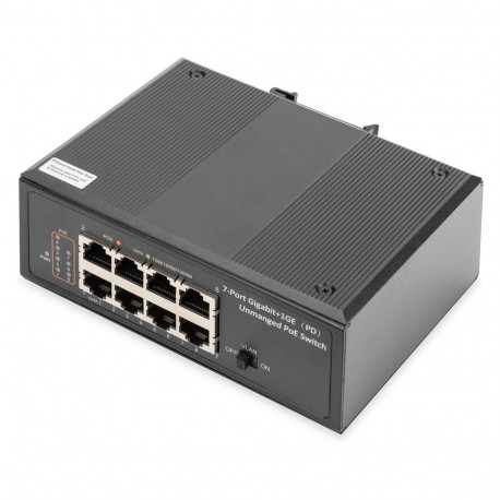 "DIGITUS 7-Port Gigabit Industrie PoE Switch unmanaged + 1 PD Port"