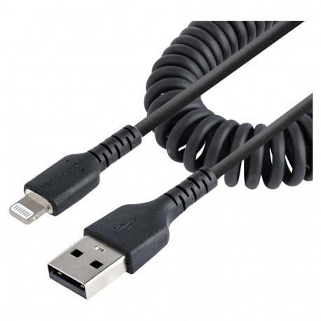 "STARTECH.COM 1m 3ft USB to Lightning Cable MFi Certified Coiled iPhone Charger Cable Black Durable 