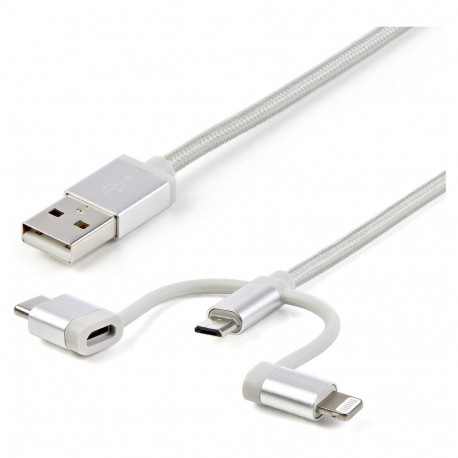 "STARTECH.COM USB Lightning Kabel - USB-C Micro-B Laddekabel - 1m - geflochten - Silber - USB auf Li