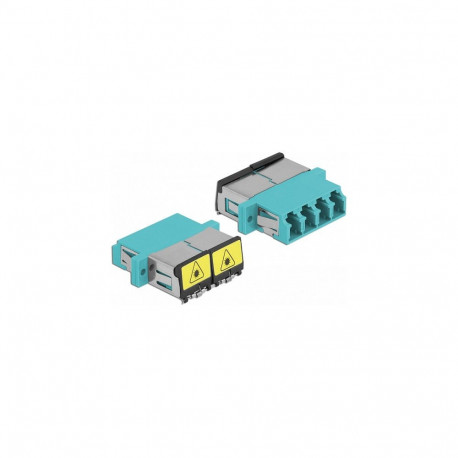 "LWL Kupplung mit Laserschutzklappe LC Quad Buchse zu LC Quad Buchse Multimode aqua"