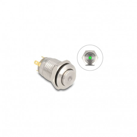 "Drucktaster zum Einbau 12 mm 4 x Lötanschluss LED grüner Punkt tastend"