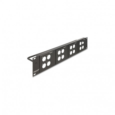 "D-Typ 19"" Patchpanel mit 4 D-Typ Platten 86 x 86 mm und 4 Ports 2 HE schwarz"