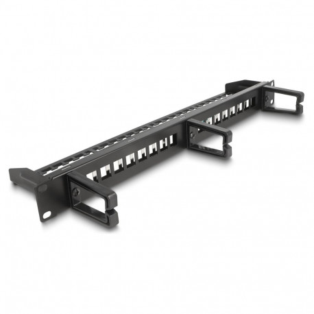 "19"" Keystone Patchpanel 16 Port mit 3 Bügeln und Entlastungsschiene 1 HE schwarz"