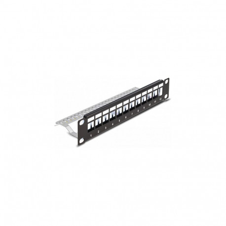 "10"" Keystone Patchpanel 12 Port mit Entlastungsschiene 1 HE schwarz"