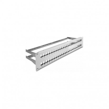 "19"" Keystone Patchpanel 48 Port mit Entlastungsschienen 2 HE grau"