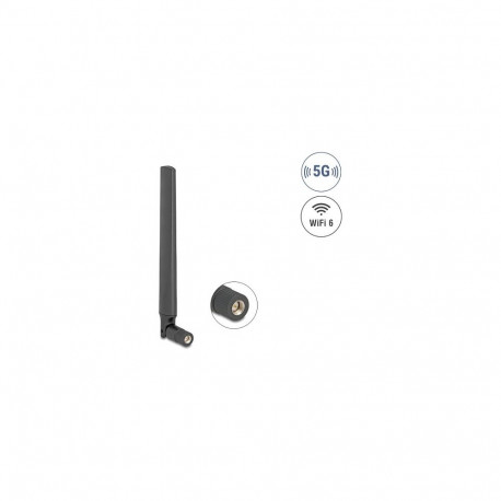 Delock 5G LTE GNSS WiFi 6 antenn SMA-pistik 0,9 - 4,1 dBi 183 mm ringsuunaline liigendiga must