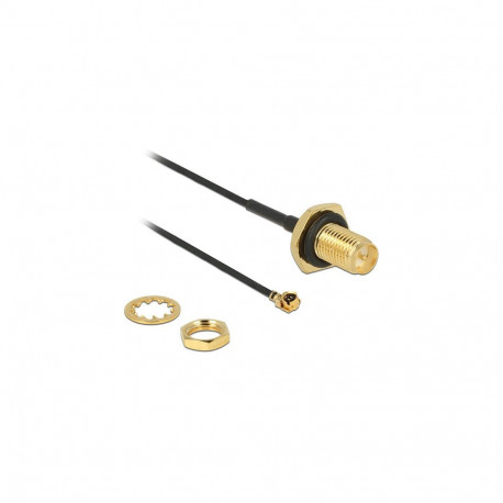 "Antennenkabel RP-SMA Buchse zum Einbau zu I-PEX Inc., MHF® I Stecker 1.13, 10 cm Gewindelänge 9 mm 